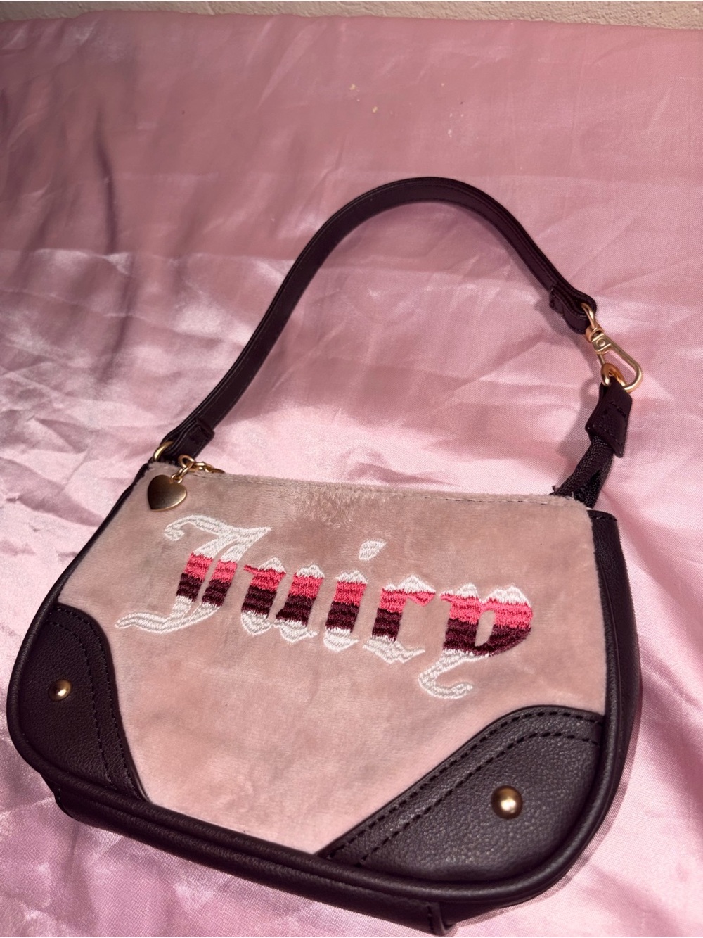Juicy Couture Pink Suede Logo Shoulder Bag with Black Trim